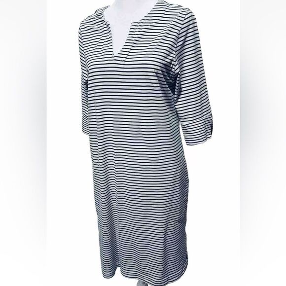 Hang Ten Dress Costal Beach White And Blue Stripes Midi Women’s M - Picture 1 of 6